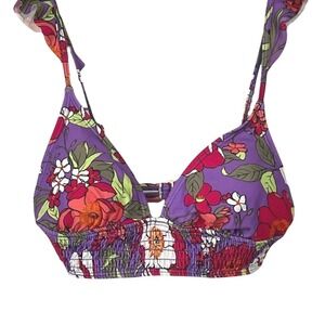 Hula Honey Purple Floral Bikini Top, Size Medium, NWT, Beach, Vacation, Summer